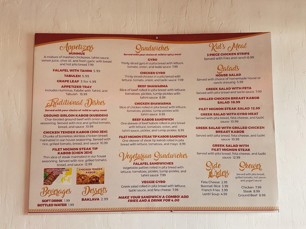 Menu at Ali's Mediterranean restaurant, Bridgeport, Holiday Plaza Shopping Center