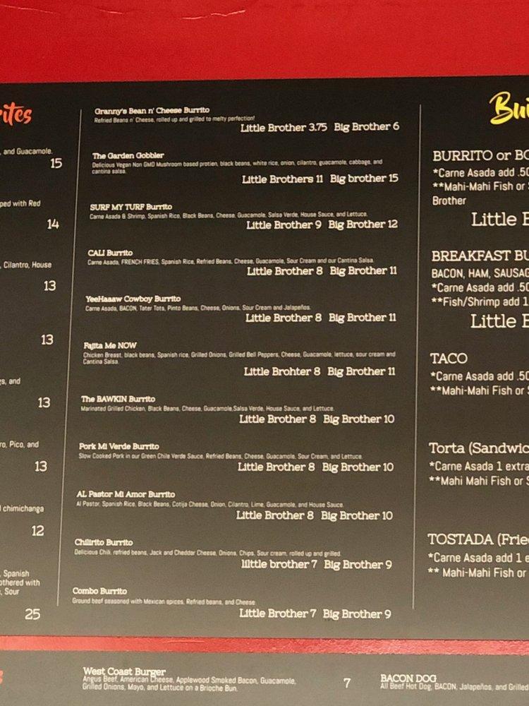 Menu at Burrito Brothers restaurant, Yorba Linda