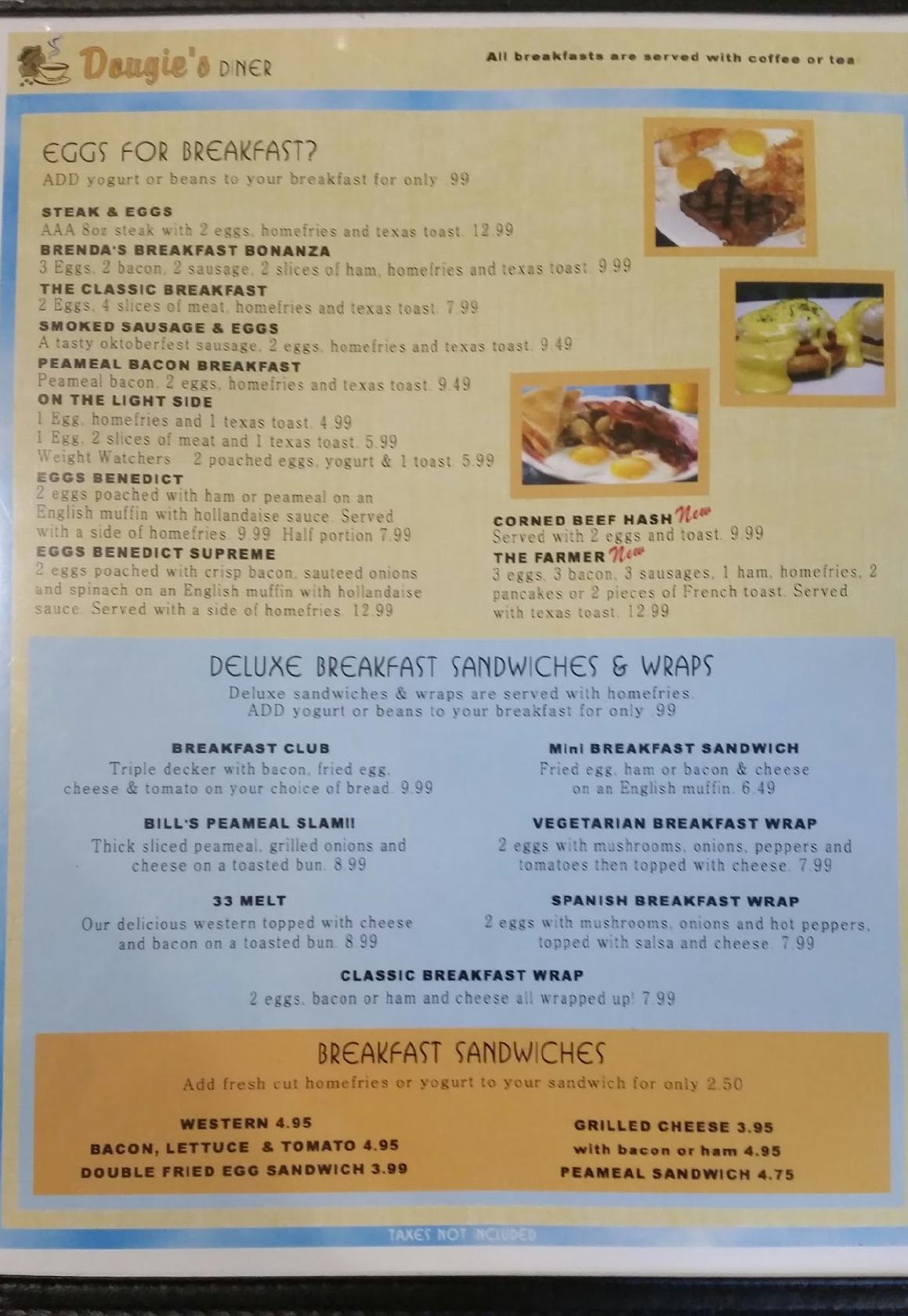 Menu at Dougie's Diner restaurant, Quinte West, 12 Carrying Place Rd