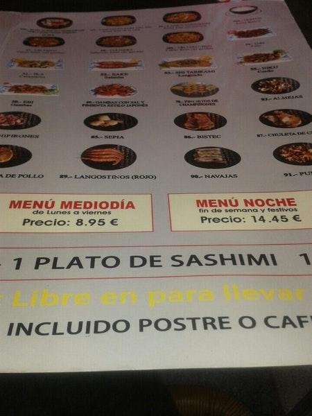 Menu at Yamasato restaurant, Castelldefels