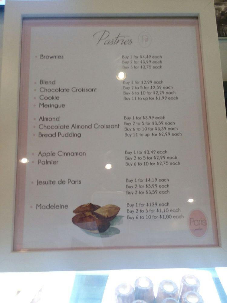 Menu at Paris Pastries Bakery Cafe, Rancho Cucamonga