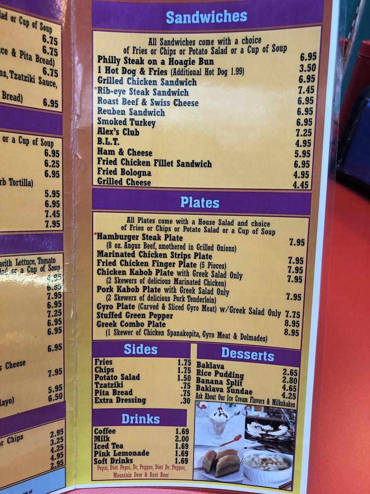 Menu At Alexs Grill And Ice Cream Restaurant Mocksville