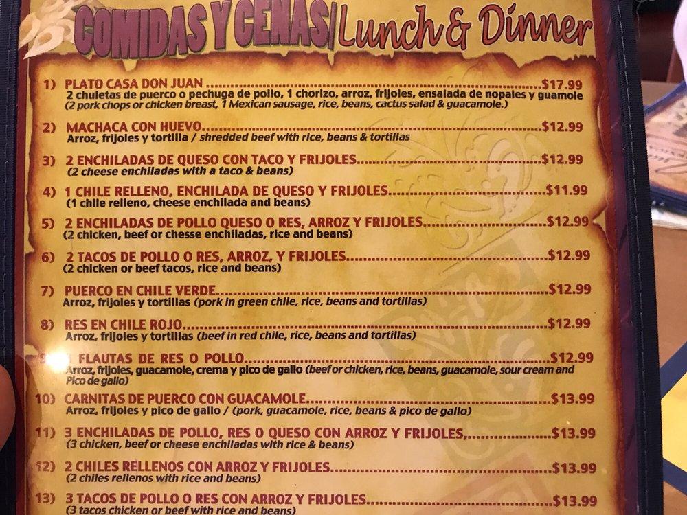 Menu At Casa Don Juan Restaurant Las Vegas S Main St