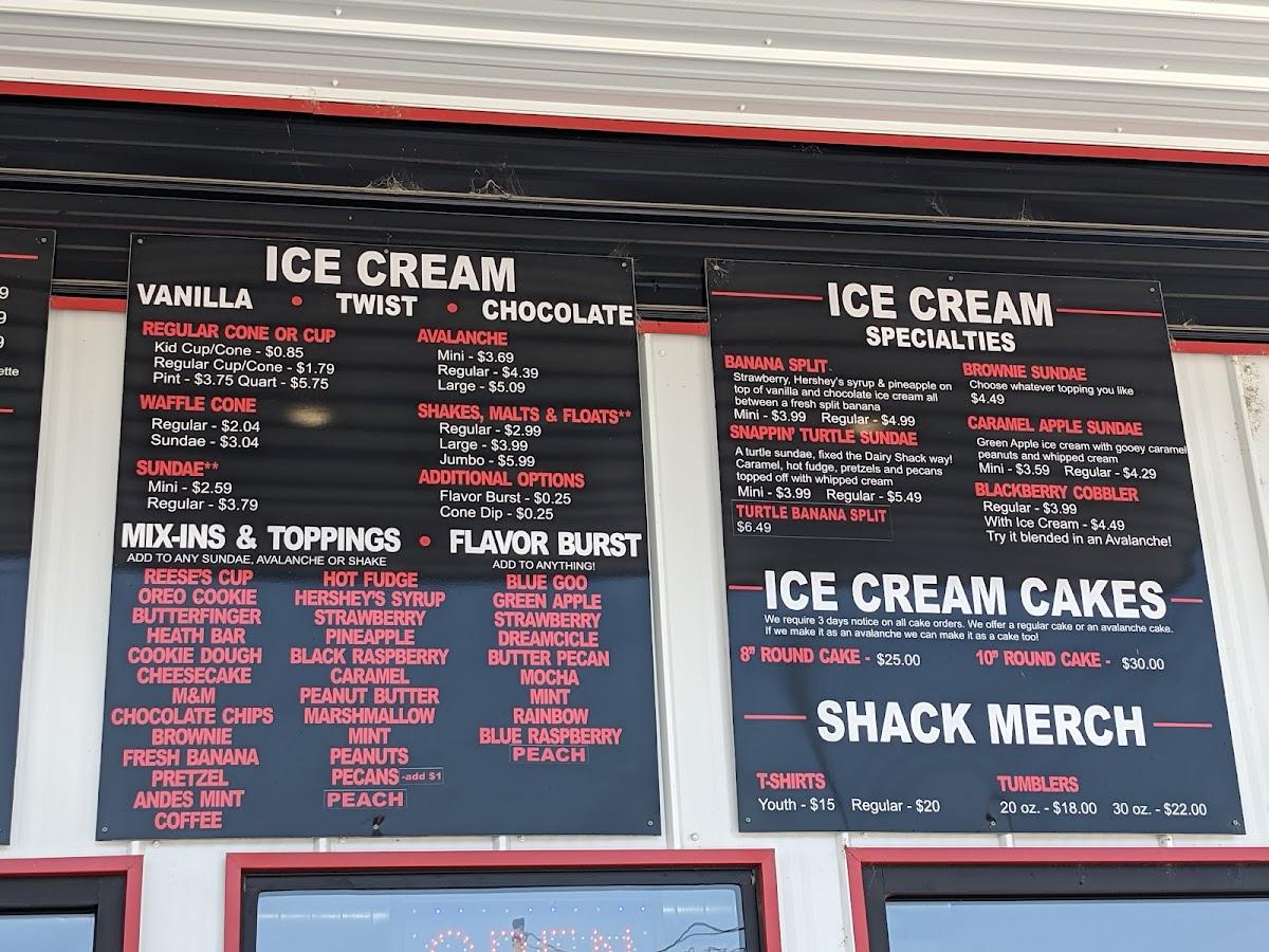 Menu at Dairy Shack restaurant, Eminence