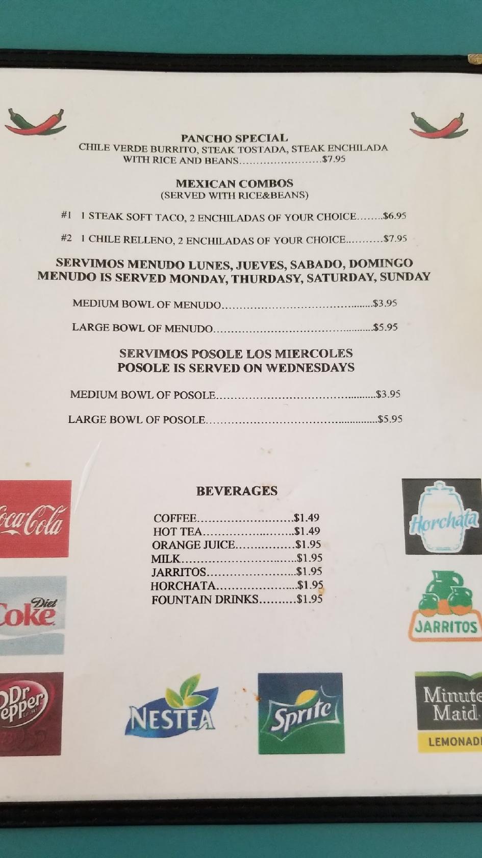 Menu at Salt Flats Cafe, Wendover, 85 Skyhawk Dr