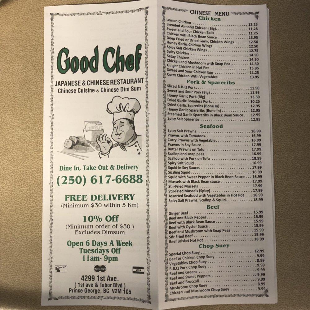 Menu at Good Chef restaurant, Prince George