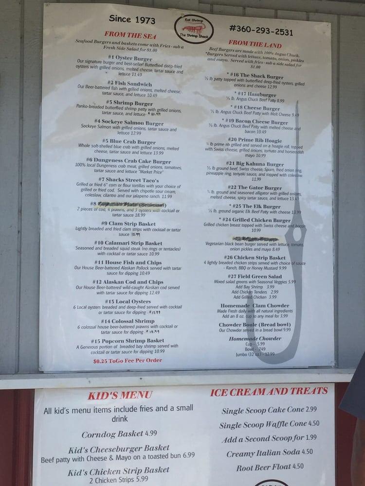 Menu At The Shrimp Shack Restaurant, Anacortes