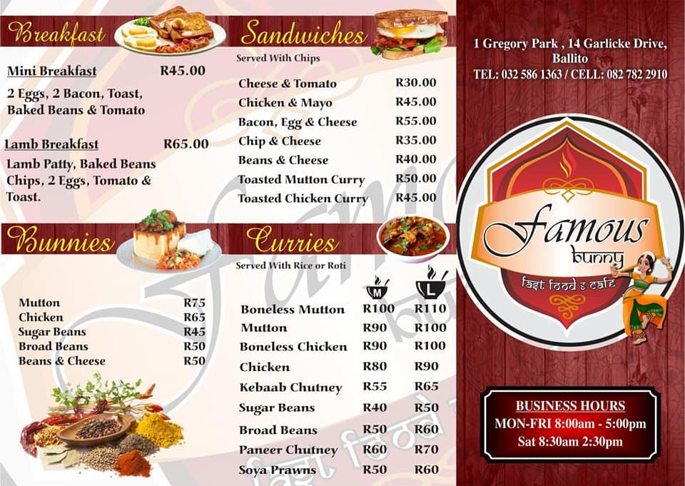 Speisekarte Von Famous Bunny Restaurant Ballito speisekarte-von-famous-bunny-restaurant-ballito