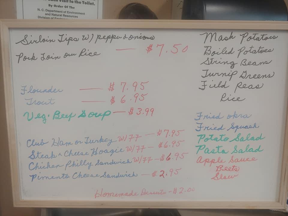 Menu at Parkside Cafe, Pine Level, U.S. Hwy 70A E