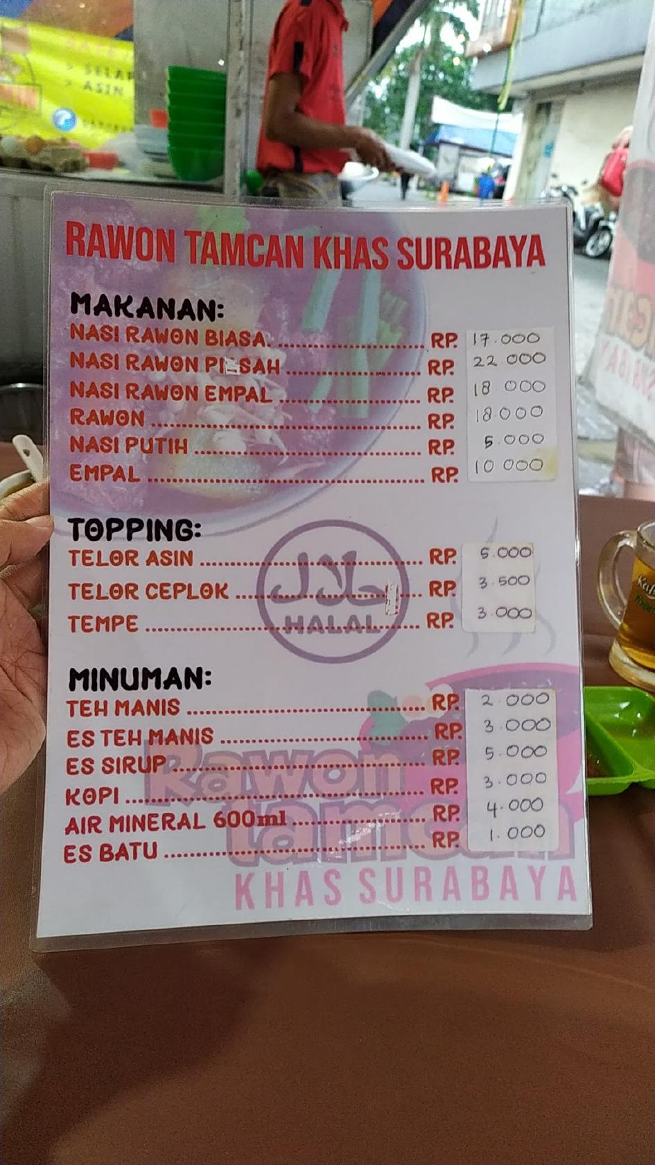 Menu at Rawon Tamcan Khas Surabaya restaurant, Bandung