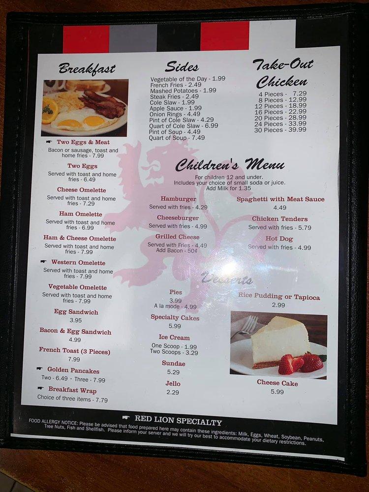 Menu at Red Lion Corner Café restaurant, Red Lion
