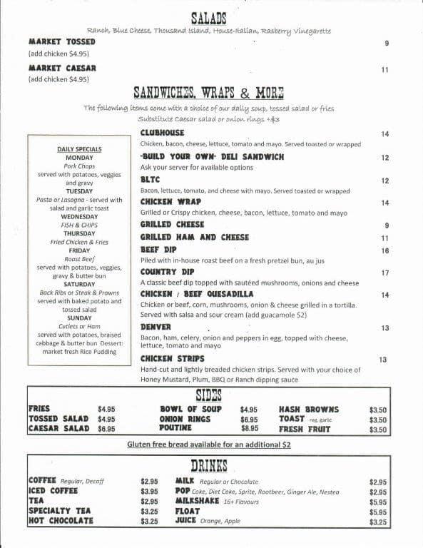 Menu at Courtenay Country Market restaurant, Courtenay, N Island Hwy
