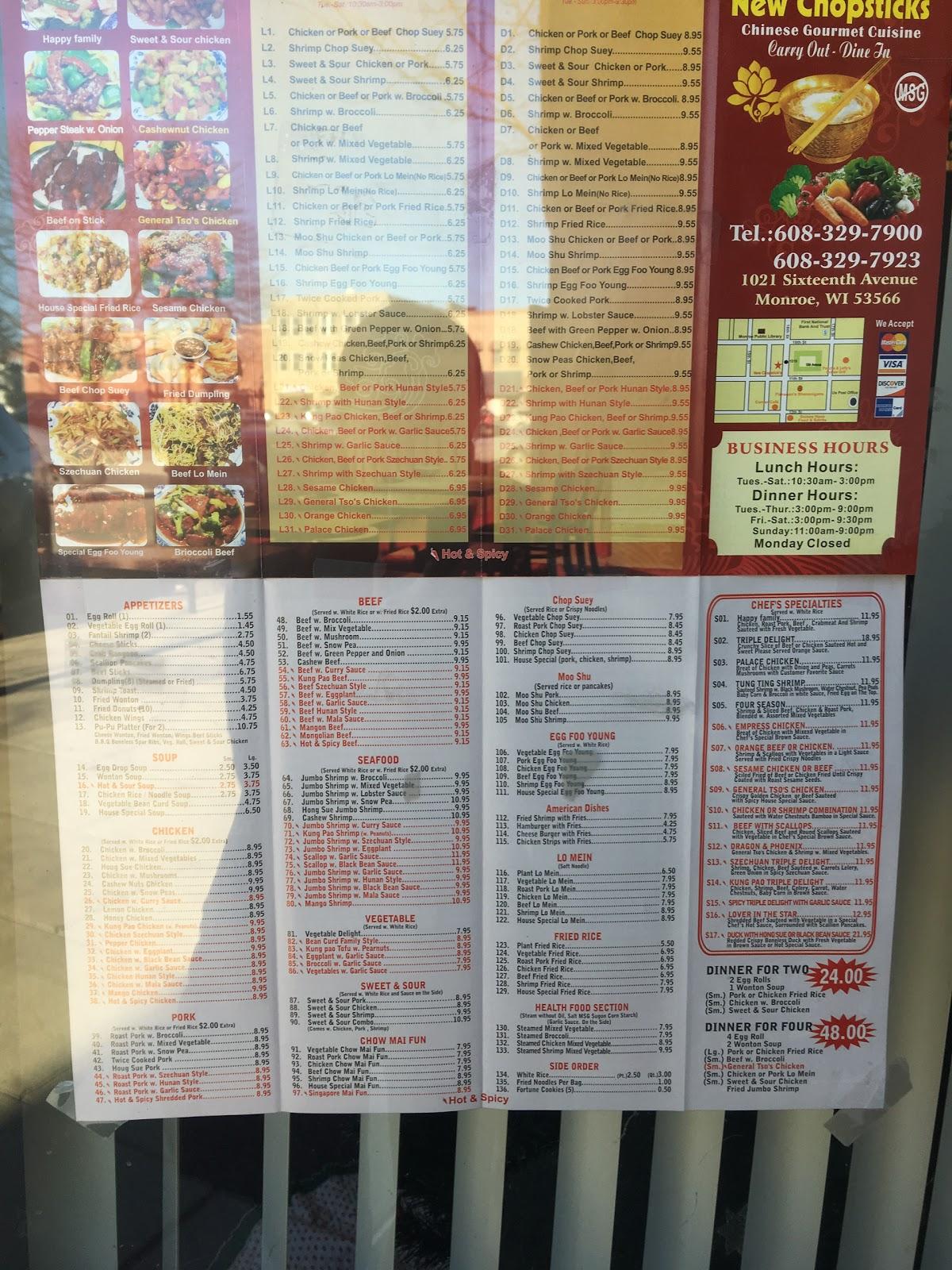 New chopsticks shop menu