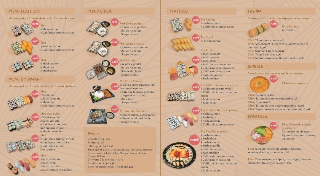Menu at Bingo Sushi restaurant, Annecy