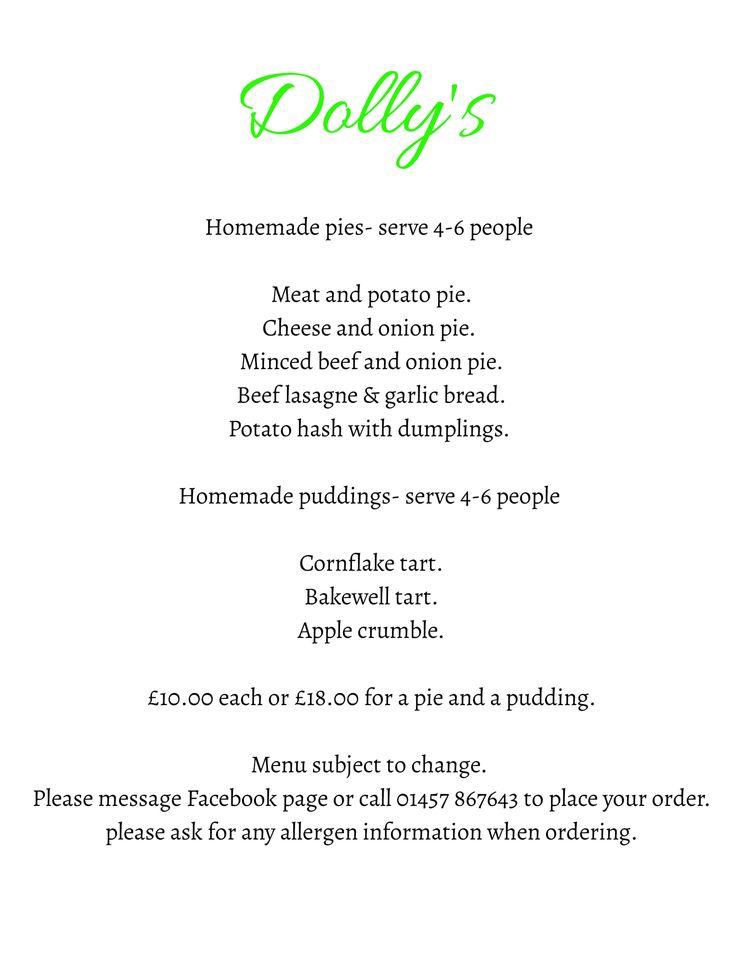 Menu at Dollys Cafe, Glossop