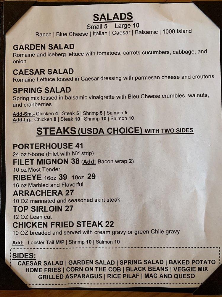 Menu at Borderland Steakhouse, El Paso