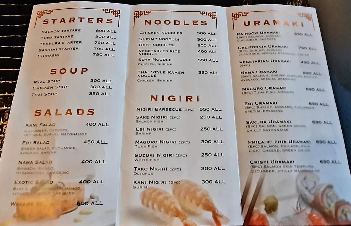 Menu at Nama Sushi restaurant, Tirana, 8R97+PWW