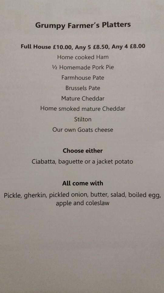 Menu at The Bull Shed steakhouse, Belper