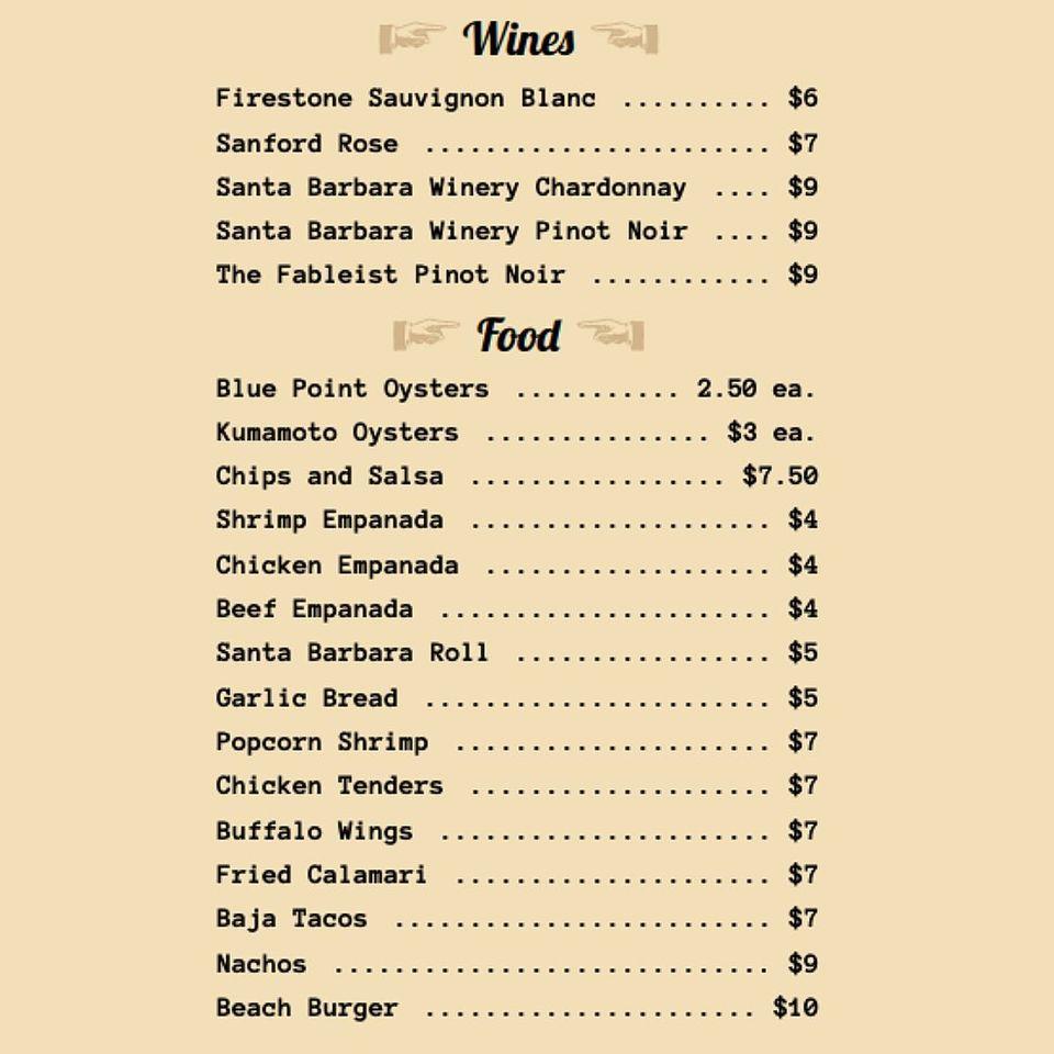 Menu at Longboard's Grill pub & bar, Santa Barbara