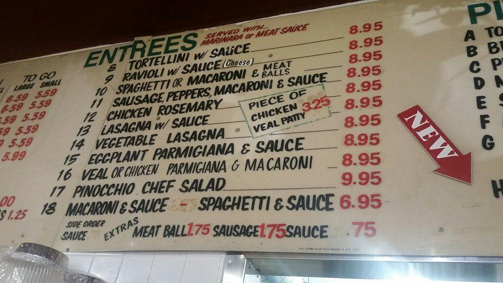 Menu at Pinocchio Restaurant, Burbank