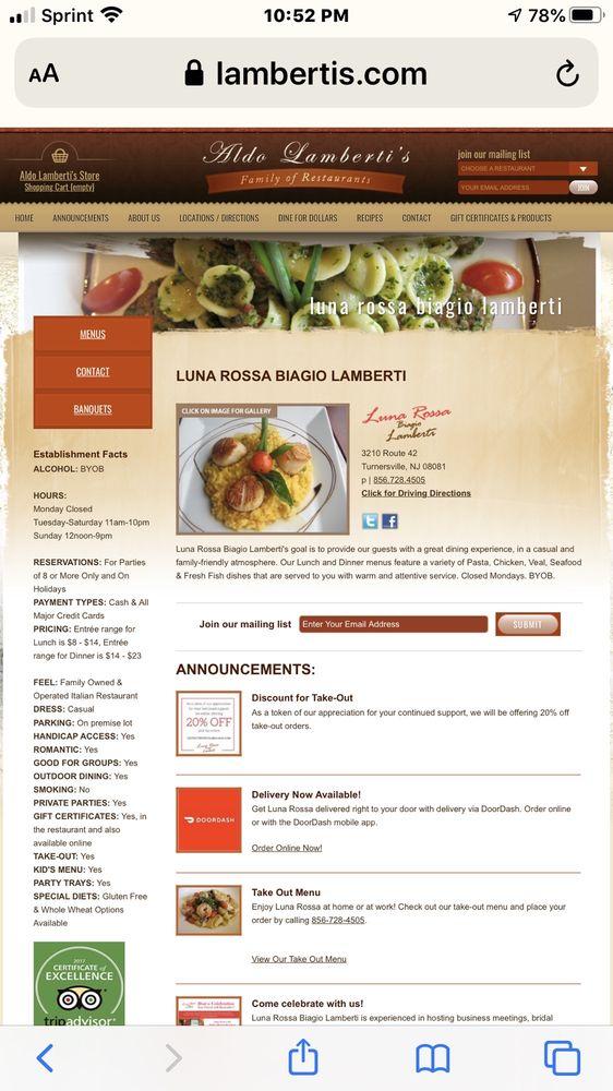 Menu at Luna Rossa Biagio Lamberti Bar & Restaurant, Washington Township