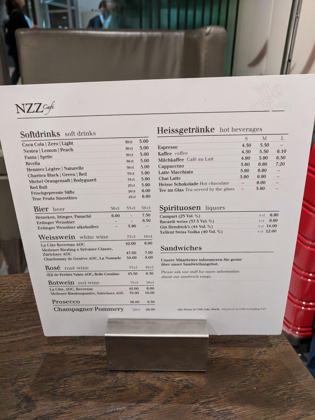 Speisekarte von NZZ Café Kloten