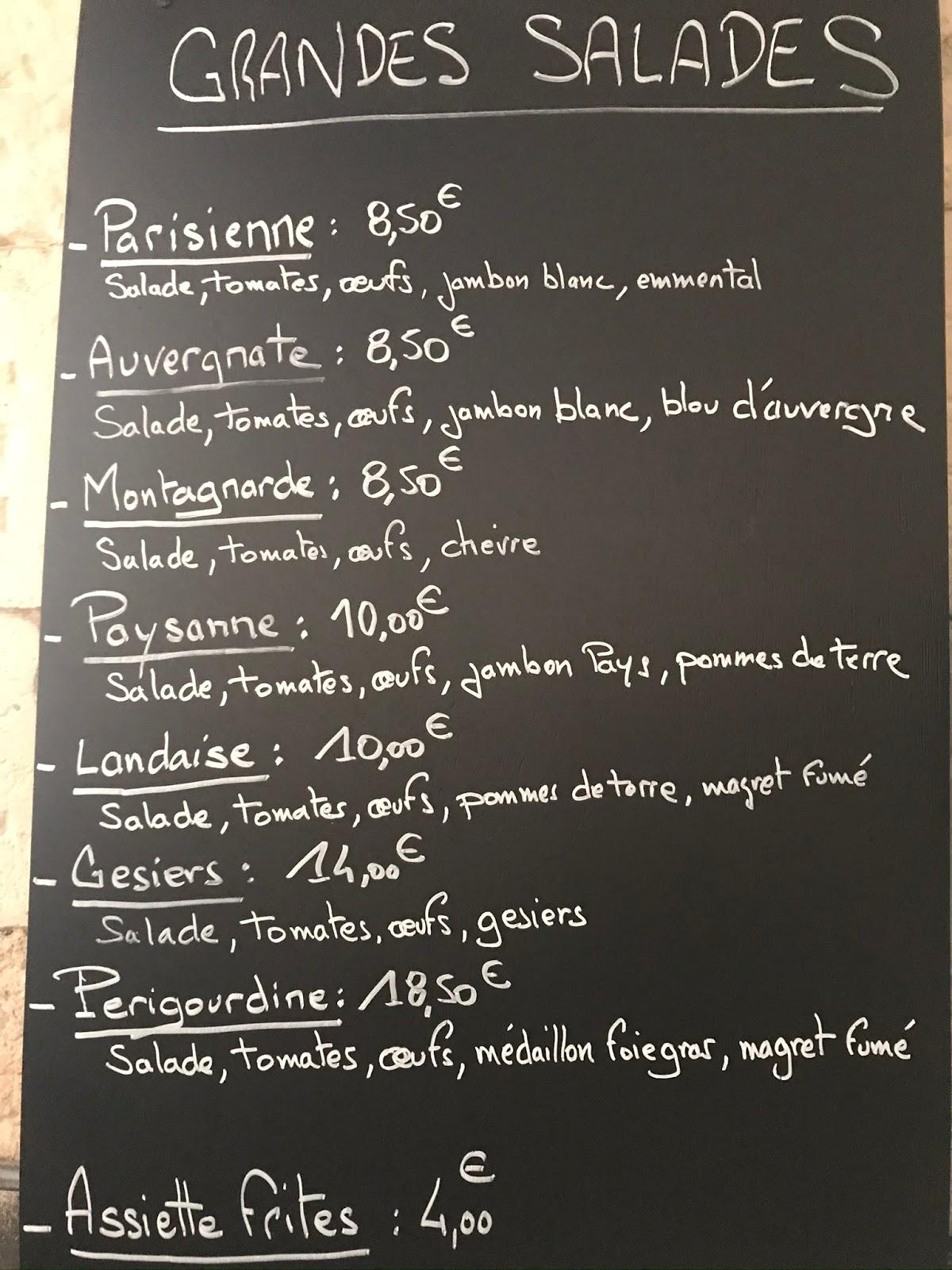 Menu at Le Cabanon restaurant, Périgueux