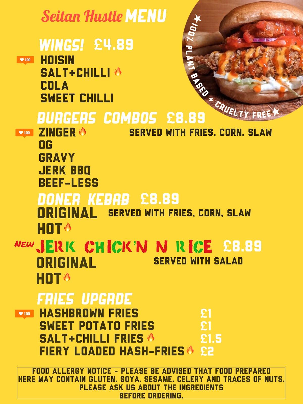 Menu at Seitan Hustle restaurant, Fleetwood