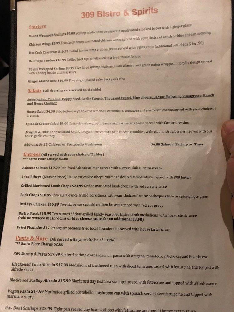 Menu at 309 Bistro & Spirits pub & bar, Edenton