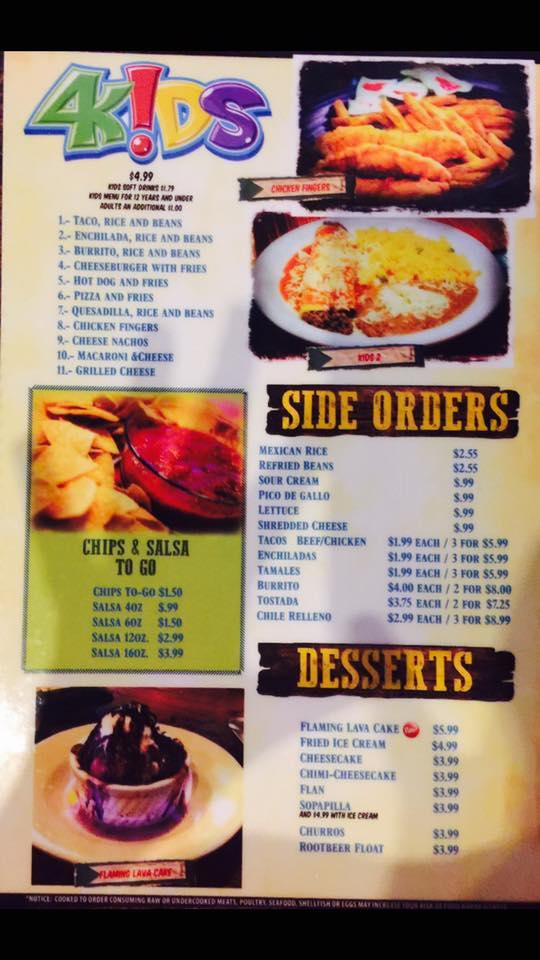 Menu at El Patio restaurant, Alachua