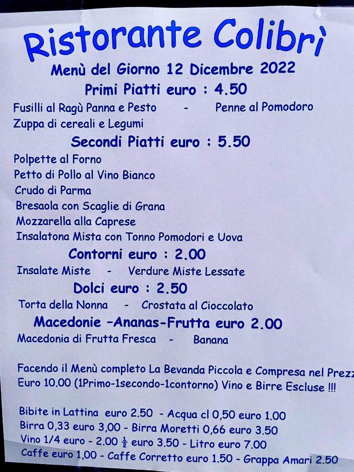 Menu di Ristorante Self Service Colibri' Bellusco 