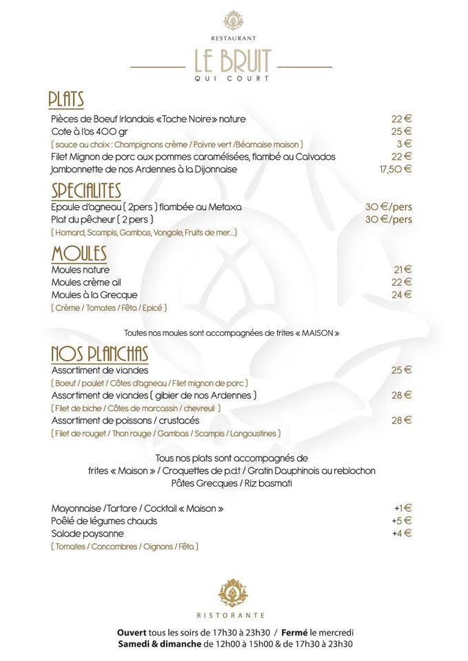 Menu at Le bruit qui court, Houffalize