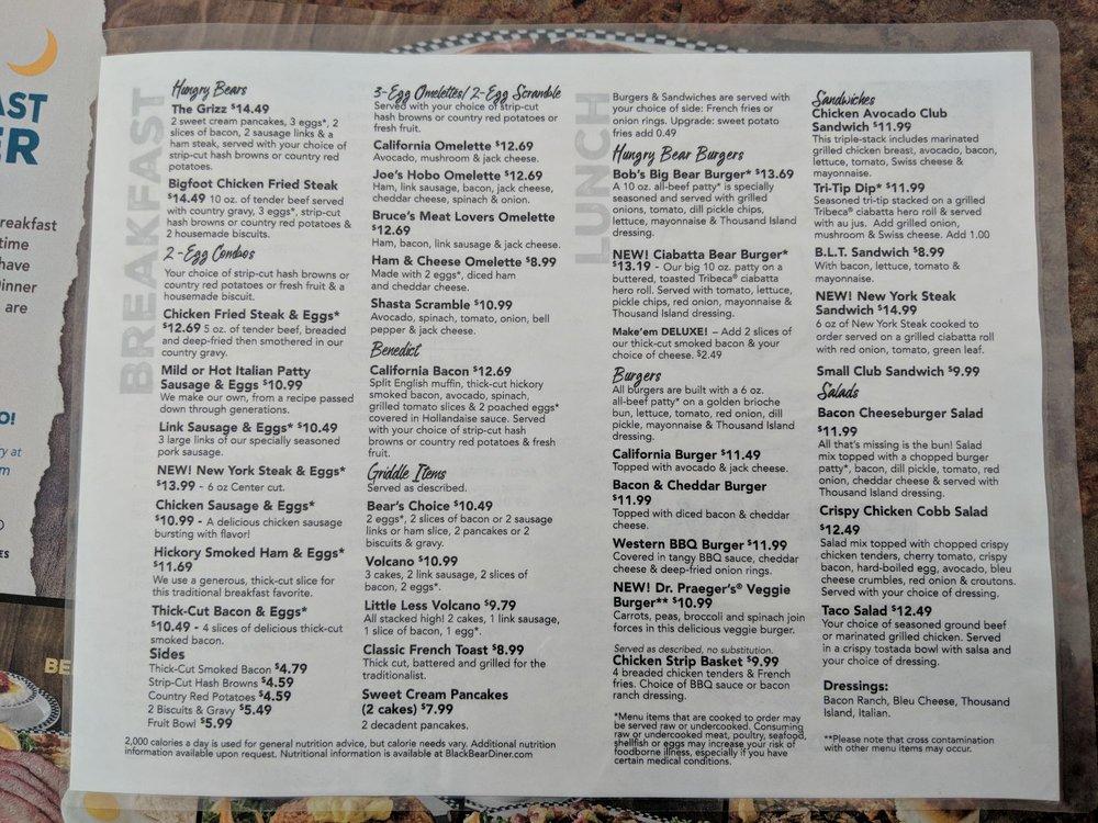 Menu at Black Bear Diner Visalia restaurant, Visalia, 900 S Mooney Blvd