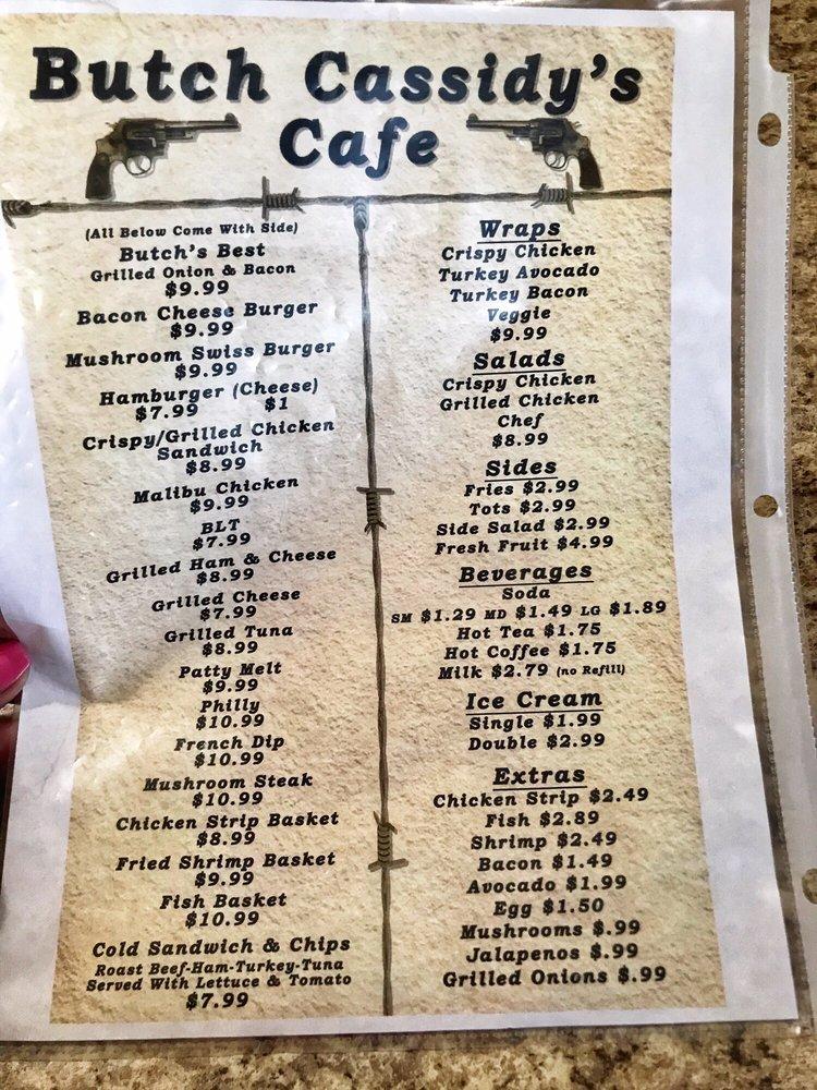 Menu at Butch Cassidy's Hideout desserts, Circleville, 339 US89