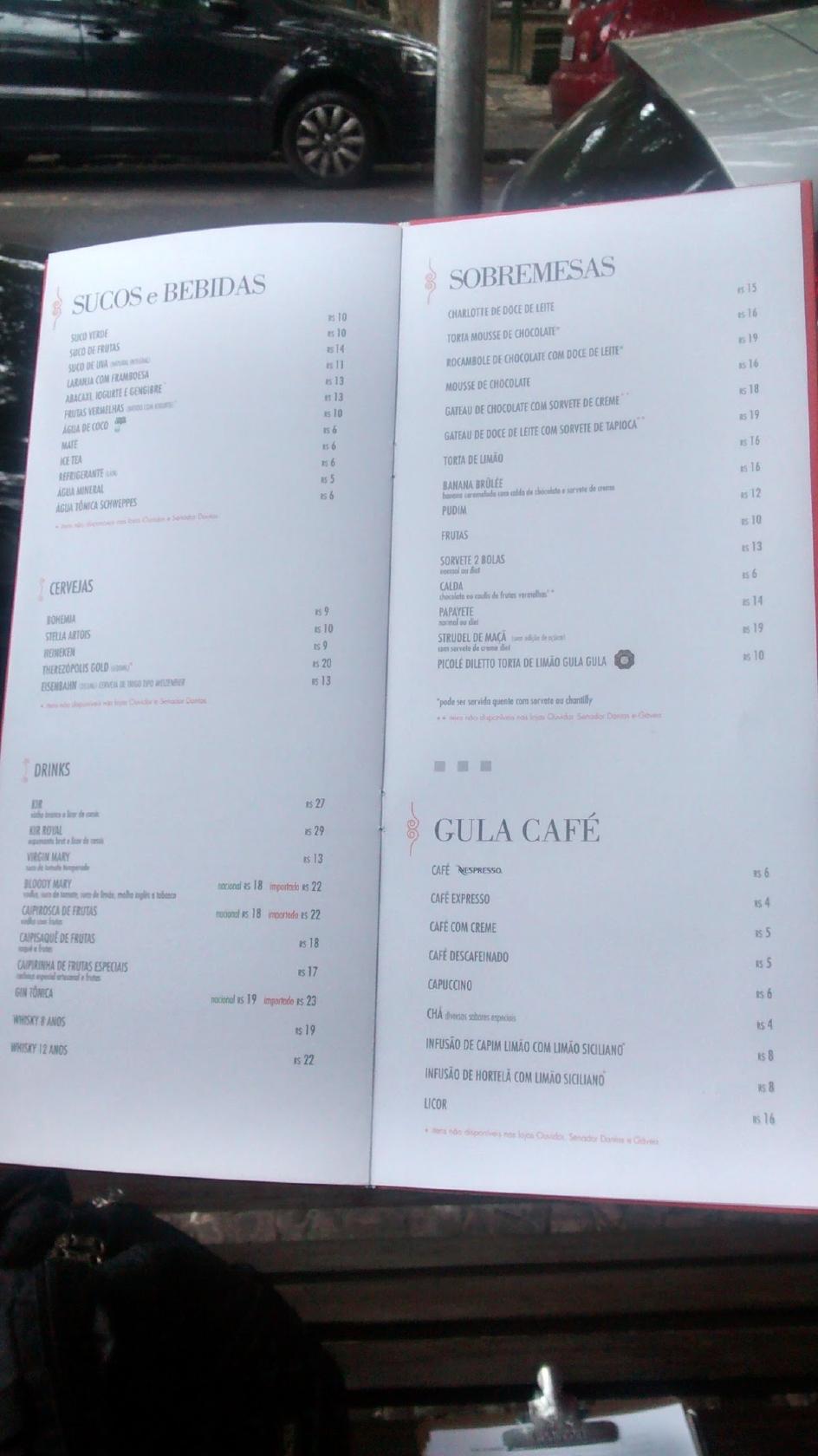 Gula Gula Jardim Botânico cardápio
