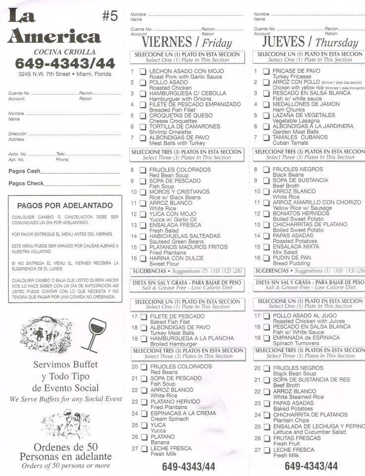 Menu at La America Cantina_Food Delivery restaurant, Hialeah