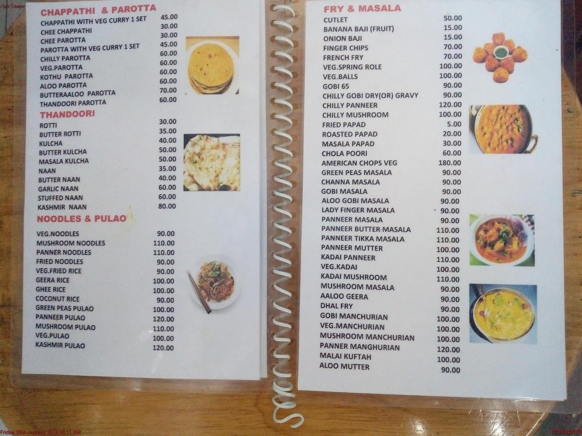 Menu at Saravana Bhavan, Munnar, 33P5+VVX