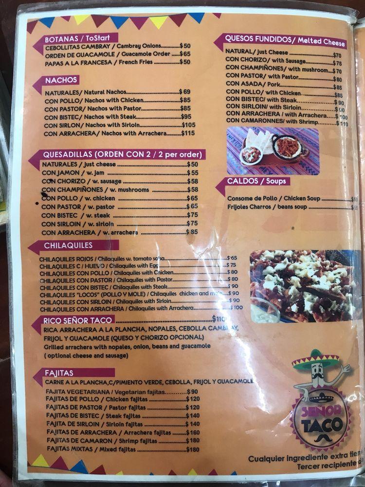 Menu At Señor Taco Restaurant, Playa Del Carmen, Calle 2 Entre Av. 10 Y 15