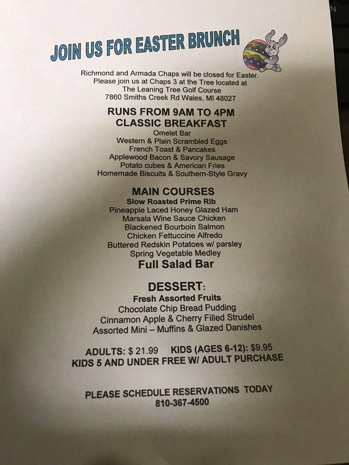 Menu at Chaps 3 at Leaning Tree Golf Course restaurant, Smiths Creek