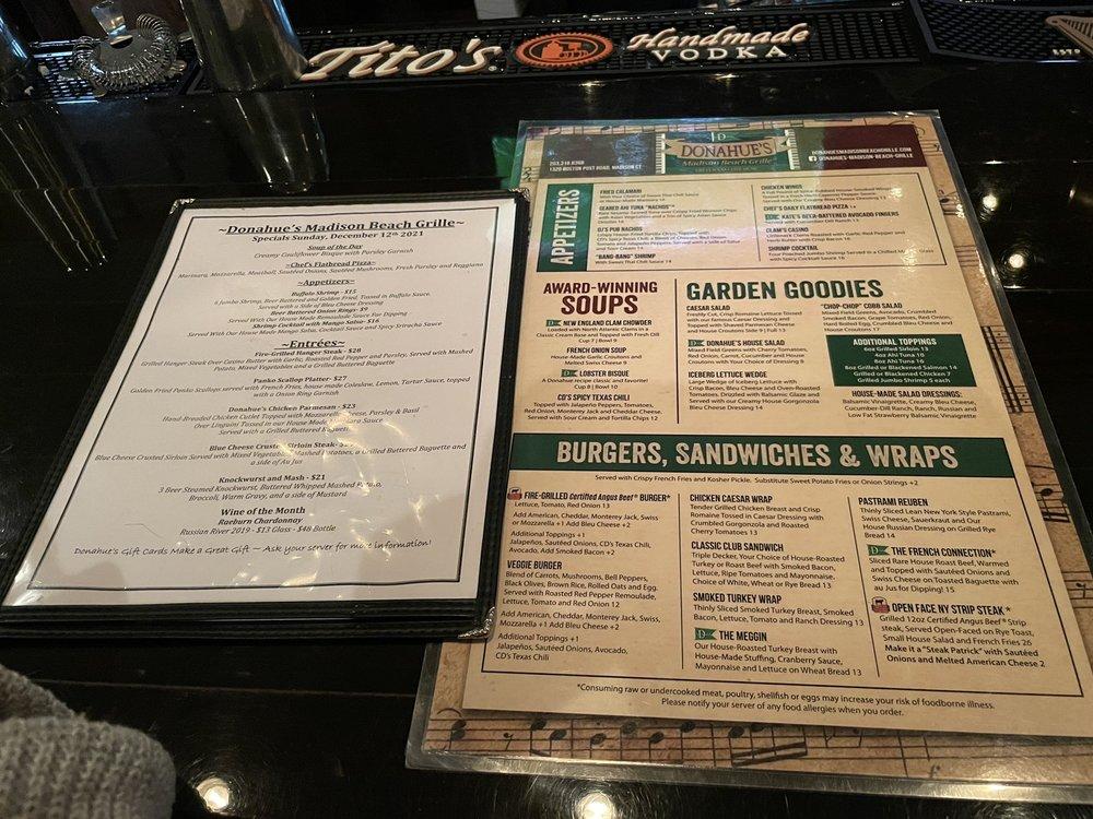 Carta del restaurante Donahue's Madison Beach Grille, Madison