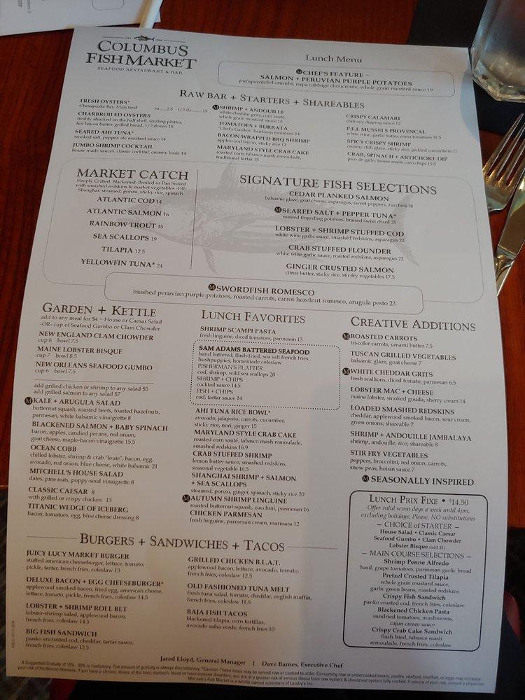 Menu at Columbus Fish Market pub & bar, Columbus, Olentangy River Rd