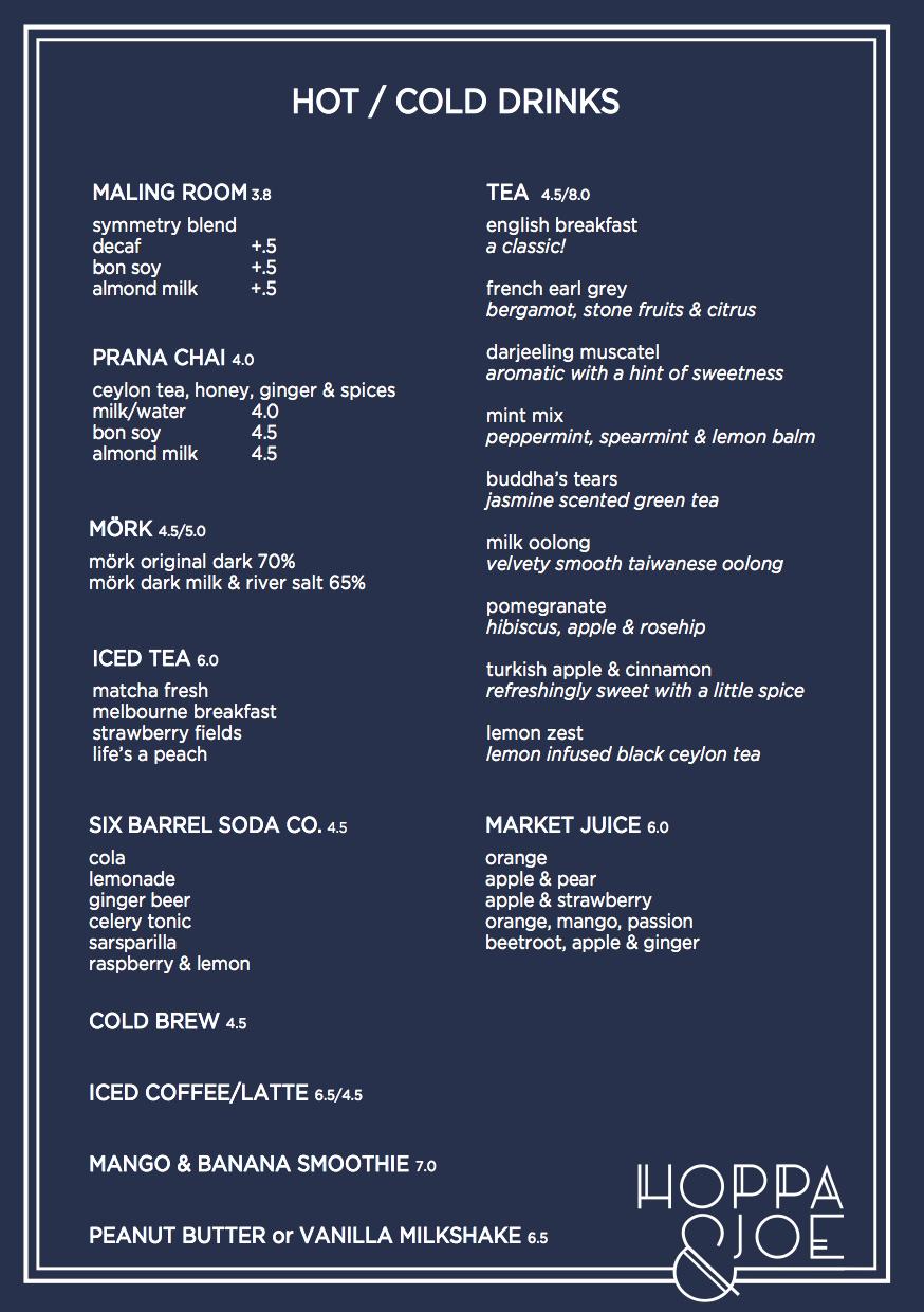 Menu at Hoppa & Joe cafe, Fairfield