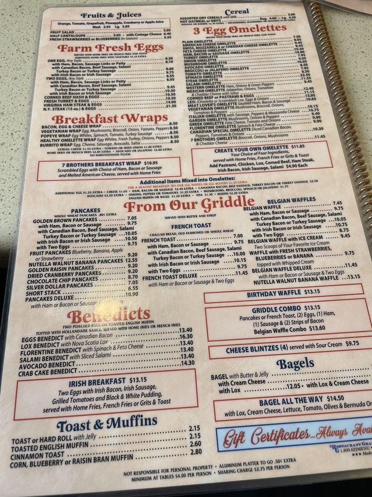 Menu at Seven Brothers Diner restaurant, Yonkers