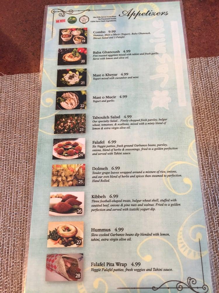 Menu at Jasmine Mediterranean & Persian Cuisine restaurant, Diamond Bar