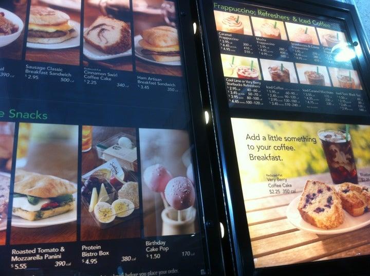 Menu at Starbucks cafe, Dobbs Ferry, 45 Stanley Ave