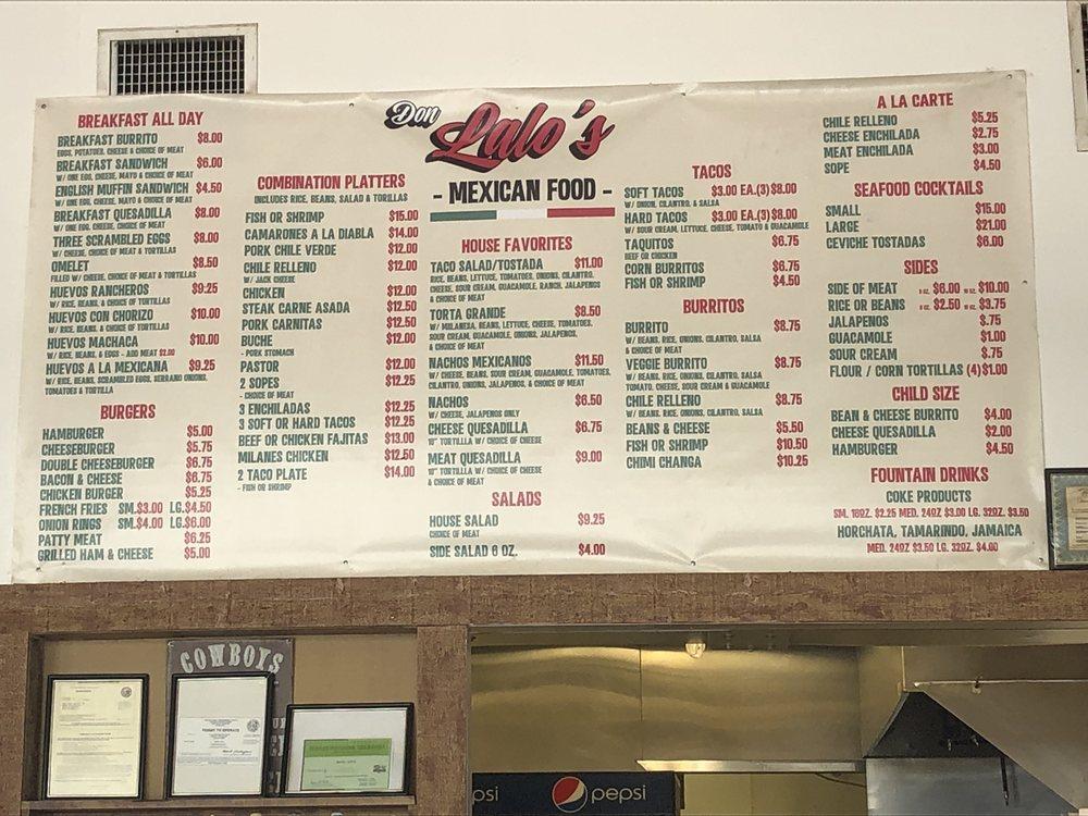 Menu at Don Lalos Mexican Food restaurant, Ojai