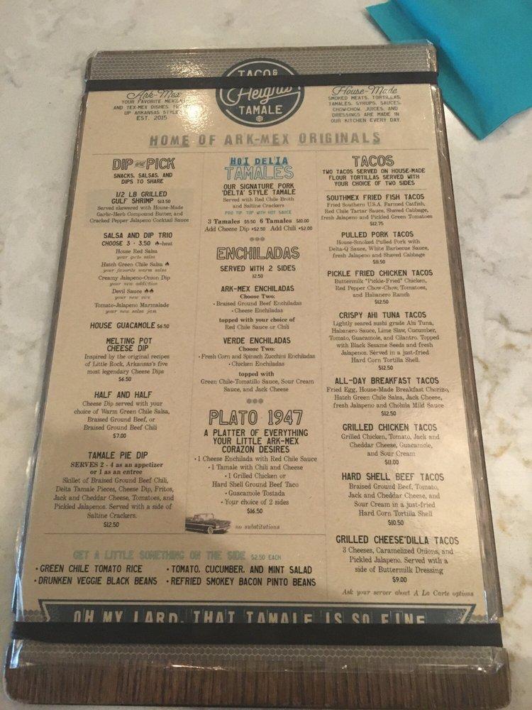 Menu at Heights Taco & Tamale Co. pub & bar, Little Rock