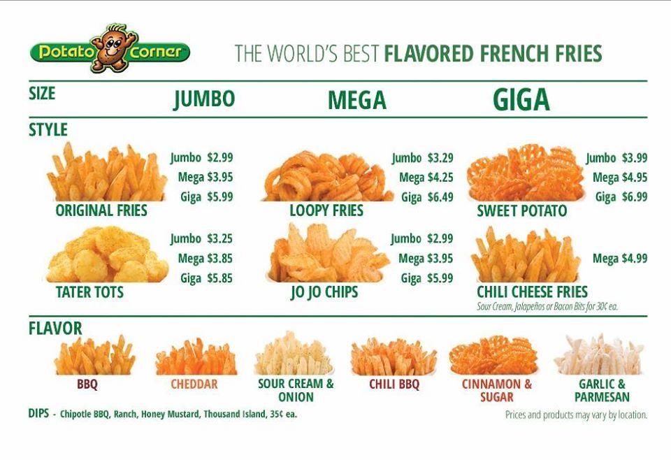 Menu at Potato Corner fast food, Escondido