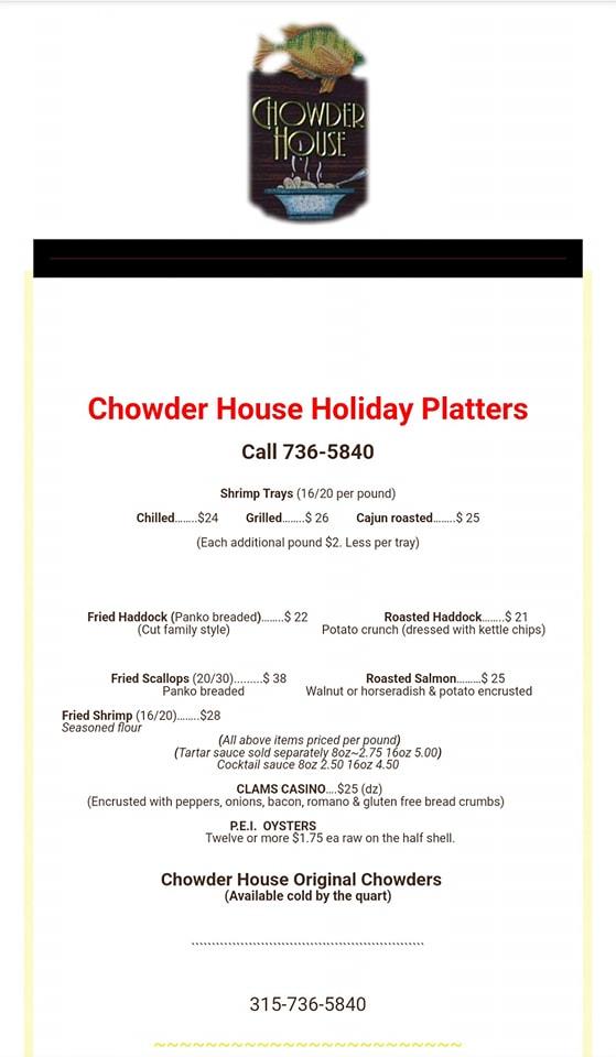 Menu at Chowder House restaurant, New York Mills