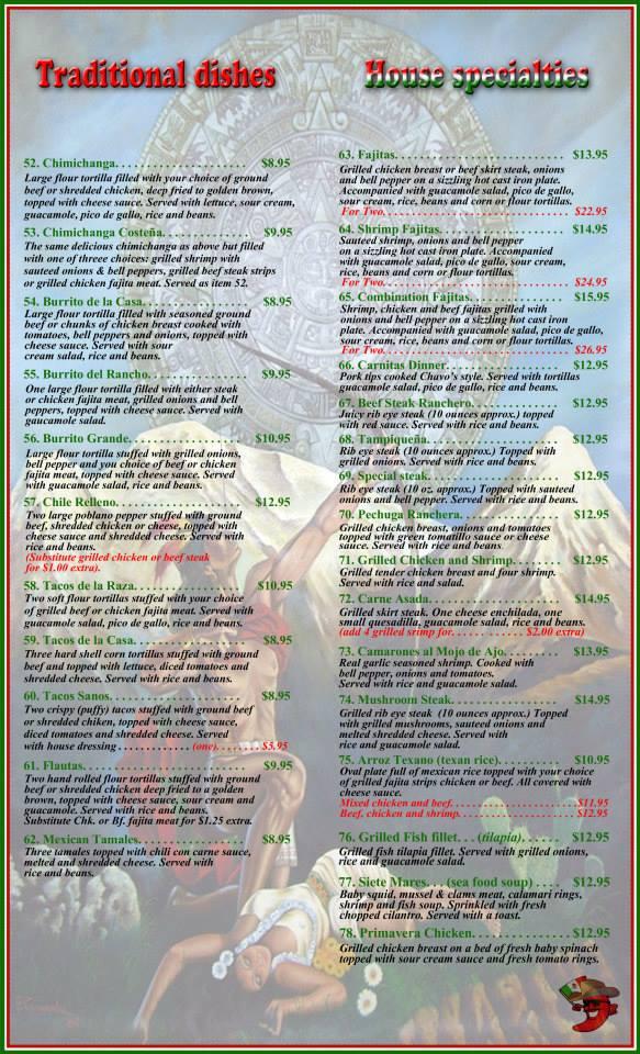 Menu at Chavos Mexican Restaurant, Vivian